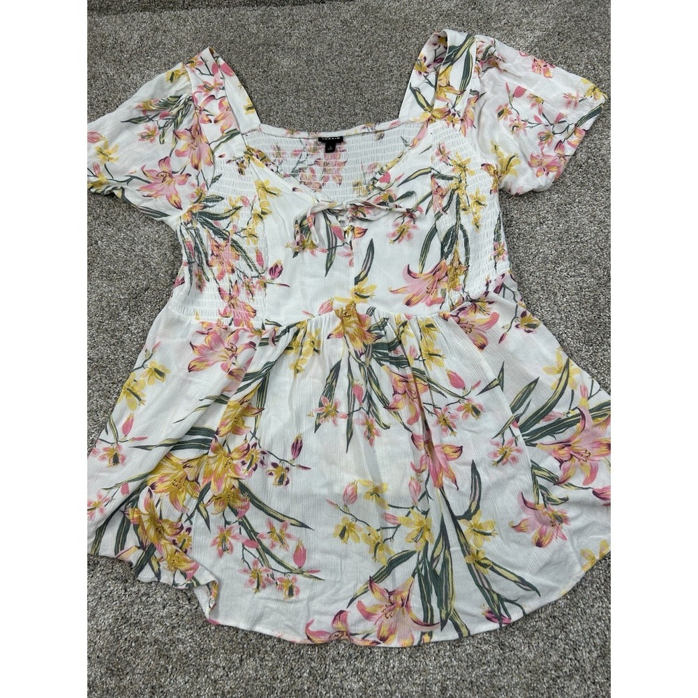 Torrid Blouse Women 3X Multicolor Floral Square Neck Puff Sleeve Tunic Top #0277